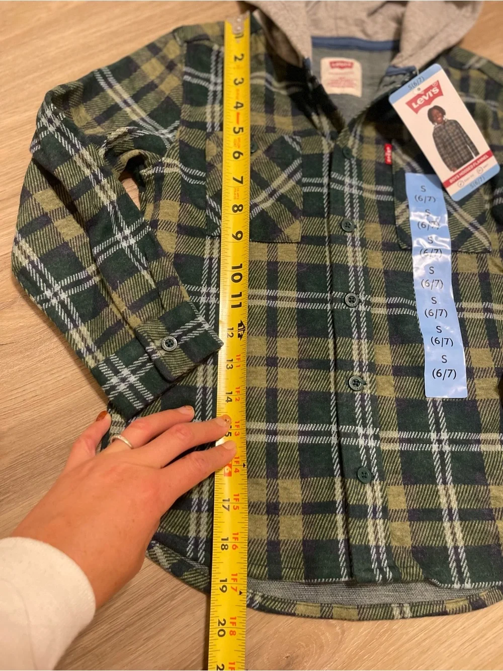 NWT Levi’s Boys Hooded Flannel Shirt Jacket - Green/Gold Plaid - Size S (6/7)